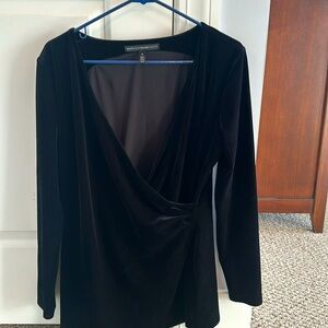White House Black Market Black velvet wrap shirt size medium.